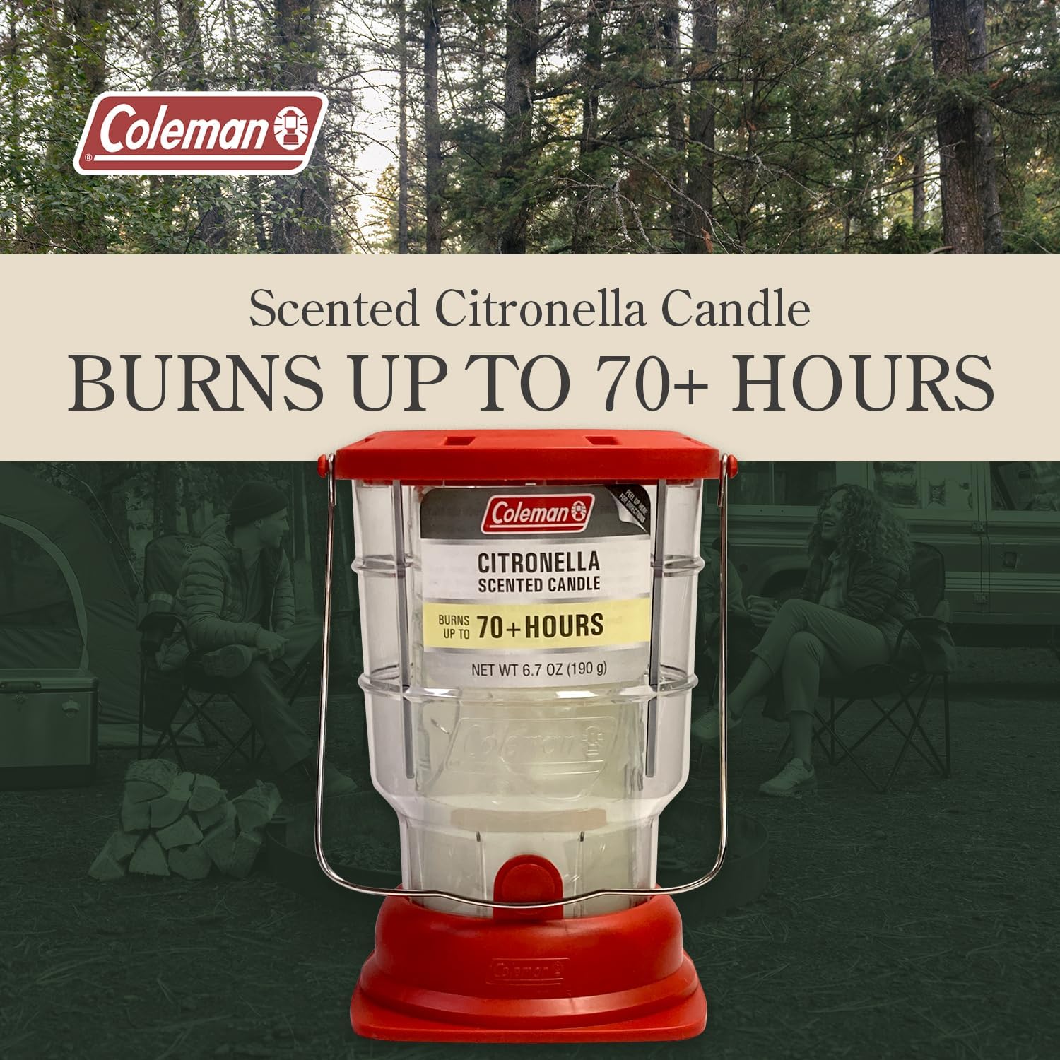 Coleman 70+ Hour Outdoor Candle Lantern - Classic Design, Easy Carry & Hang, Extended Burn Time - Essential for Camping, Picnics, and Patio Ambiance - 6.7 oz, Red - Image 2