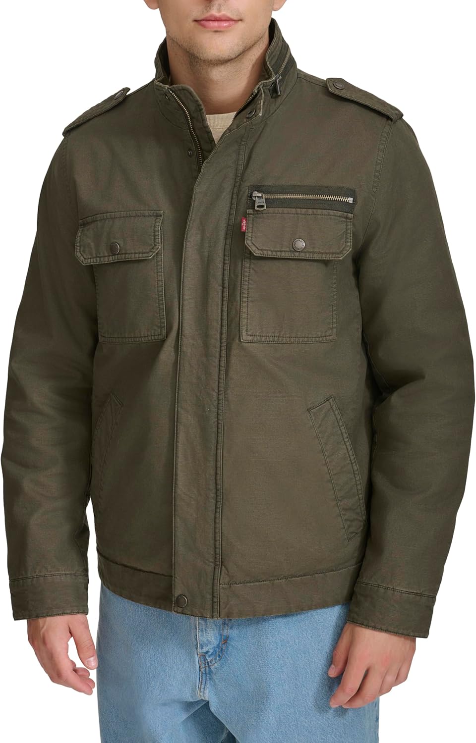 Mens Washed Cotton Military Jacket (Regular & Big & Tall Sizes)